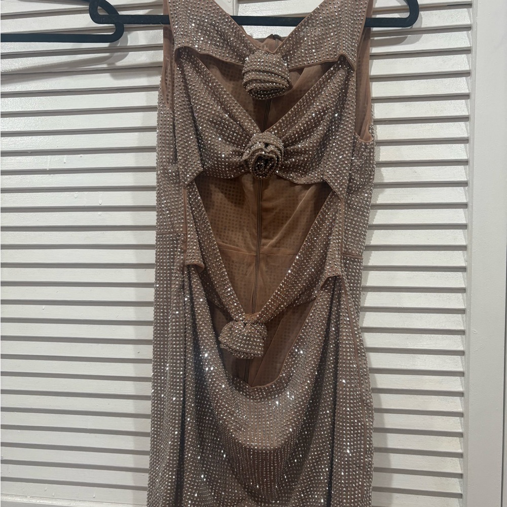 Fashion Nova Brown Backless Dress with Silver Accents